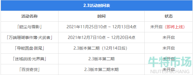 《原神》2.3版本活动开启时间表介绍