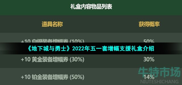 《地下城与勇士》2022年五一套增幅支援礼盒介绍