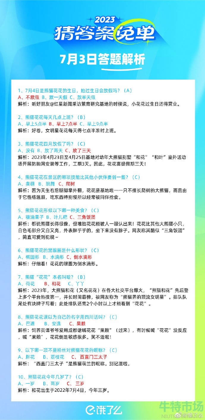 《饿了么》猜答案免单2023年7月4日免单题目答案