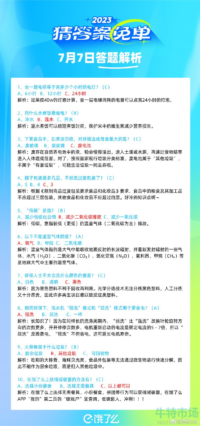 《饿了么》猜答案免单2023年7月8日免单题目答案